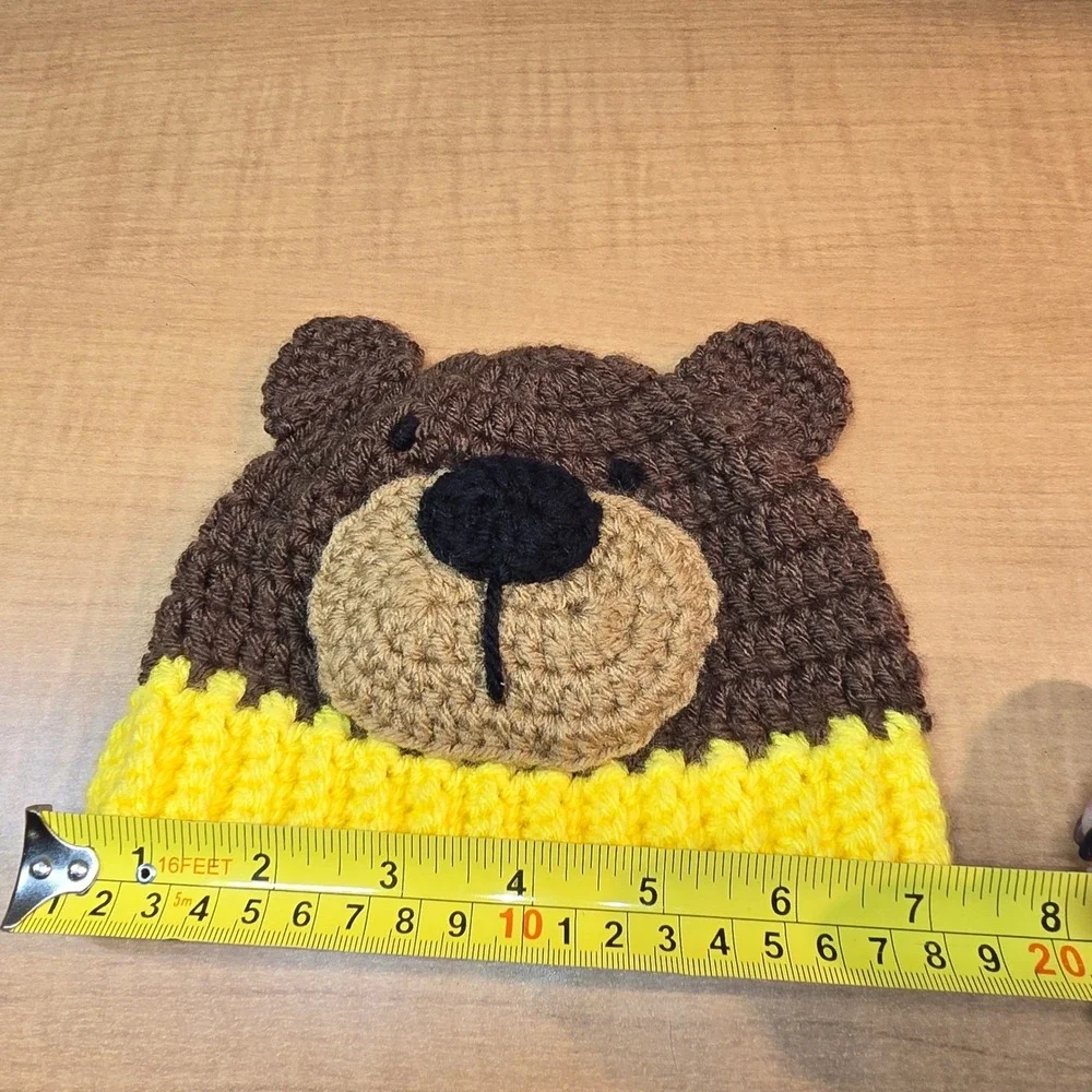 Hand Crocheted Teddy Bear Infant Hat Brown‎ Bear Newborn Doll Winter